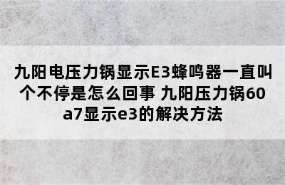 九阳电压力锅显示E3蜂鸣器一直叫个不停是怎么回事 九阳压力锅60a7显示e3的解决方法